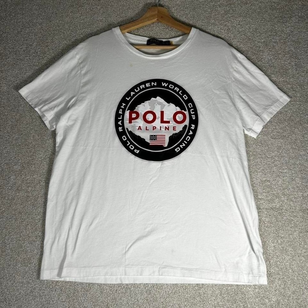Vintage Polo Ralph Lauren alpine ski white graphic tee shirt tshirt Size L